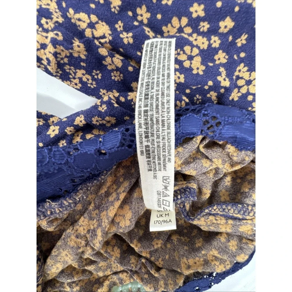 FREE PEOPLE Ditsy Floral dramatical ruffle long sleeves women M blue top shirt